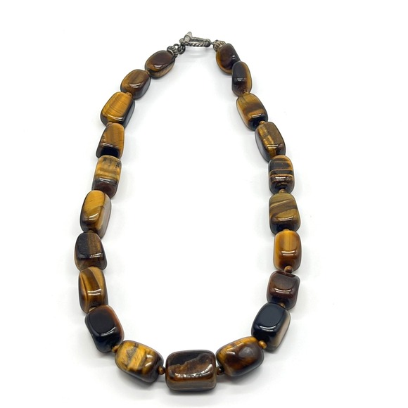Source Unknown Jewelry - Vintage Tiger's Eye Necklace Marked SX 925 Sterling Silver Gemstone Toggle Clasp